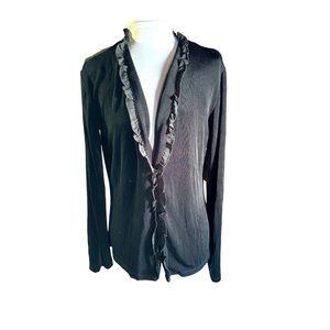 Coldwater Creek Black Ruffle Cardigan Travel Women Size Small
